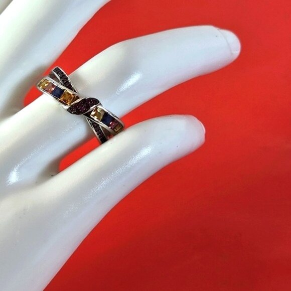 925 Sterling Silver Ring Sz 6.75 with Natural Sapphire & Ruby Gems - Picture 5 of 11